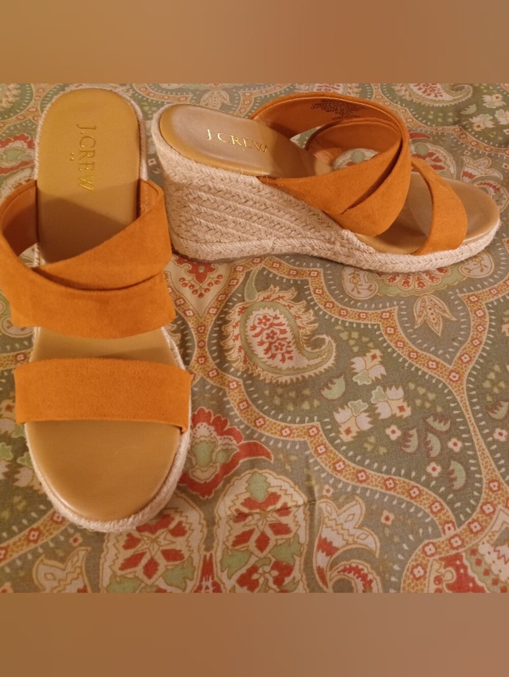 J. Crew 6.5 6 1/2 burnt brown orange sandals wedge heels shoes